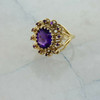 14K Yellow Gold large Amethyst Ring Halo Flower Design Size 8.75