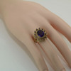 14K Yellow Gold large Amethyst Ring Halo Flower Design Size 8.75