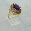 14K Yellow Gold large Amethyst Ring Halo Flower Design Size 8.75