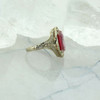 Art Deco 14K White Gold and Red Spinel Ring Size 6