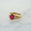14K Yellow Gold Men's Ruby Ring Oval Synthetic Ruby Nugget Design Size 10