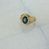 10K Yellow Gold Blue Topaz Filigree Ring Size 7