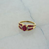 10K Yellow Gold Ruby Ring with Round and Baguette Diamond Accents Size 7.25