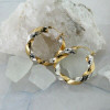 14K Yellow and White Gold Hoop Earrings Twisted Design