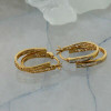 14K Yellow Gold and Diamonds Hoop Earrings Double Hoop