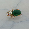 14K Yellow Gold Green Beetle Pin with Aventurine, Pearl & Red Stone Circa 1960