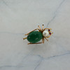 14K Yellow Gold Green Beetle Pin with Aventurine, Pearl & Red Stone Circa 1960