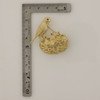 14K Yellow Gold Ruby and Diamond Bird with Nested Chicks Pin Circa 1960