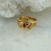 14K Yellow Gold Claddagh Ring with Red Center Stone size 6.5