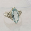 Antique 18K White Gold Art Deco Filigree Aquamarine Ring Size 8 Circa 1930