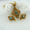 22K Yellow Gold Blue Topaz, Amethyst & Enamel Earrings and Necklace Set