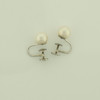 14K White Gold Pearl Screw Back Earrings Round 7.5 mm White with Pink Hue