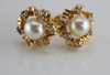 14K Yellow Gold White Pearl and Diamond Studs Circa 1980