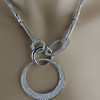 18K White Gold Custom Modernist Circular Necklace with Diamonds Italian Made