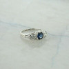 14K White Gold 3 stone Sapphire and Diamond Art Deco Ring Size 6+