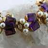 Vintage 14K Yellow Gold Amethyst and Pearl Bracelet 7" Length Circa 1960