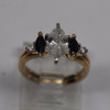 14K Yellow Gold Marquise Diamond and Sapphire Double Band Ring , Size 5