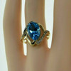 10K Yellow Gold 5ct Blue Topaz and Diamond Ring Size 7 Circa 1980