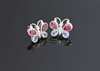 10K White Gold Butterfly Stud, multicolor tourmaline tanzanite diamond center