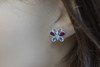 10K White Gold Butterfly Stud, multicolor tourmaline tanzanite diamond center