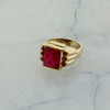 10K Yellow Gold Red Spinel Ring emerald Center Size 9.75 Circa 1950