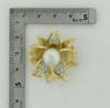 Vintage 18K Yellow Gold Diamond Pave and Pearl Cattleya Orchid Pin Circa 1960