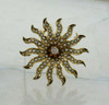 10K Yellow Gold Pearl and Diamond Sunburst Pin/Pendant Mine Cut Diamond Center