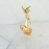 14K Yellow Gold Emerald and Ruby Cat Pin Circa 1960