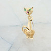 14K Yellow Gold Emerald and Ruby Cat Pin Circa 1960