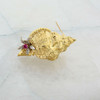 18K Yellow Gold Pink Sapphire and Diamond Shell Pin Circa 1960