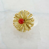 Modernist 18K Yellow Gold Red Coral Sunburst Pin Circa 1960