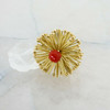 Modernist 18K Yellow Gold Red Coral Sunburst Pin Circa 1960