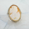 Large 14K White Gold Shell Cameo Pin/Pendant Circa 1930