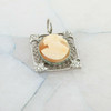 Sterling Silver Shell Cameo and Marcasite Pendant Circa 1950