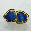 14K Yellow Gold Brutalist Black Opal Cufflinks 14K Lever Backs Circa 1970