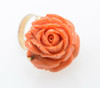 14K Yellow Gold Large Orange Coral Rose Ring Size 6.25, Circa 1950