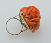 14K Yellow Gold Large Orange Coral Rose Ring Size 6.25, Circa 1950