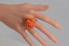 14K Yellow Gold Large Orange Coral Rose Ring Size 6.25, Circa 1950