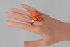 14K Yellow Gold Large Orange Coral Rose Ring Size 6.25, Circa 1950