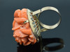 14K Yellow Gold Large Orange Coral Rose Ring Size 6.25, Circa 1950