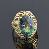 10K Yellow Gold Aurora Borealis Stone Ring Circa 1990's, Size 6.75