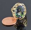 10K Yellow Gold Aurora Borealis Stone Ring Circa 1990's, Size 6.75