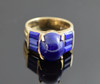 10K Yellow Gold Lapis Cabochon and Baguett Ring, Size 7.25