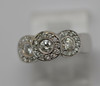 14K White Gold 3 Stone Diamond Halo Ring Circa 1990, Size 6