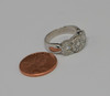 14K White Gold 3 Stone Diamond Halo Ring Circa 1990, Size 6