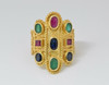 18K Yellow Gold Neo-Roman Emerald, Ruby & Sapphire Ring, Size 9