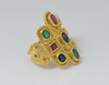 18K Yellow Gold Neo-Roman Emerald, Ruby & Sapphire Ring, Size 9