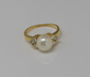 18K Yellow Gold Mikimoto Pearl and Diamond Ring , Size 4