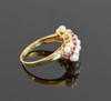 14K Yellow Gold Pearl and Ruby Ring Circa 1960, Size 8