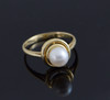 14K Yellow Gold Pearl Ring with Gold Surround, Size 6.5